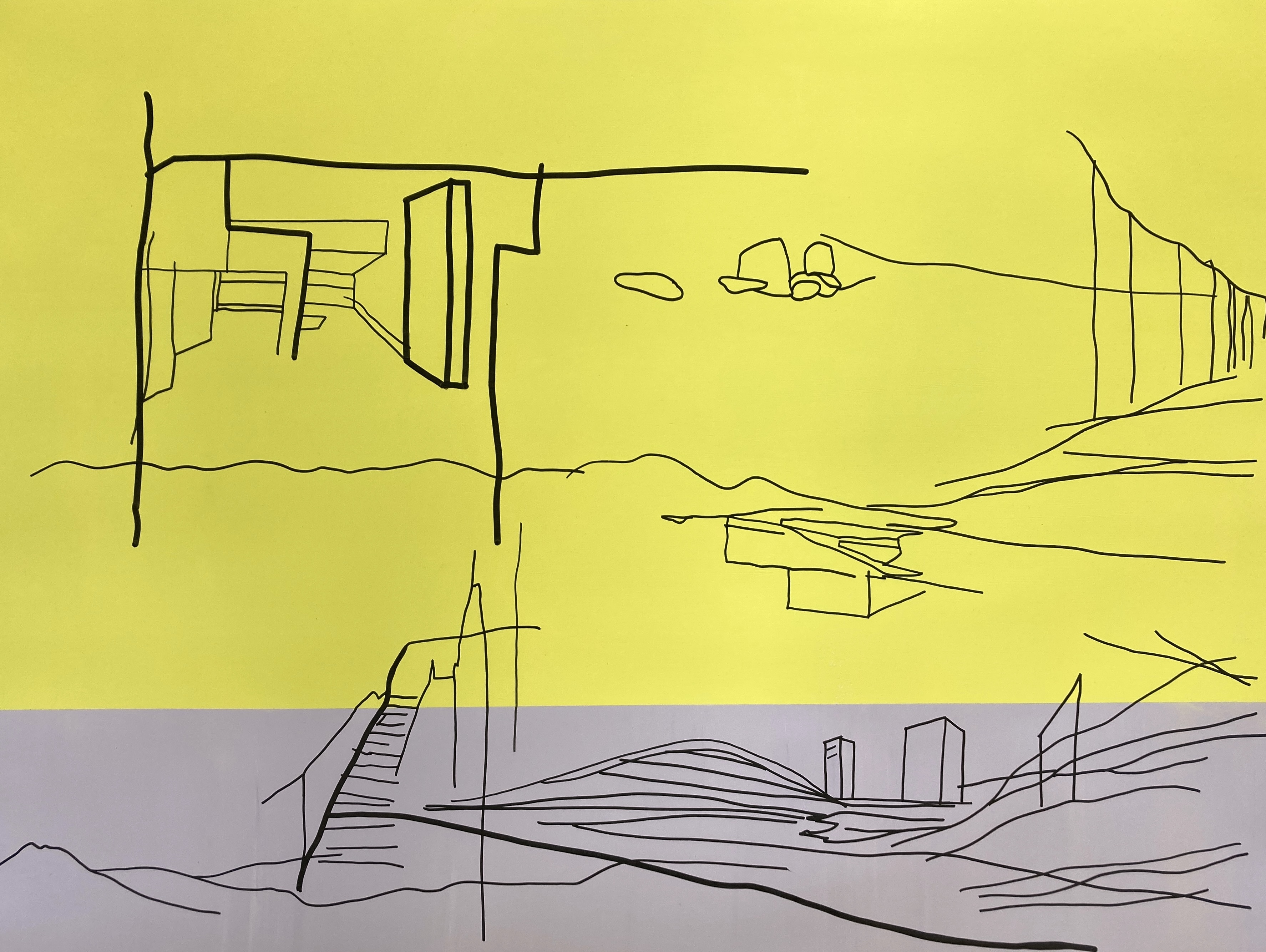 Ligne et air, jaune et mauve, 2025